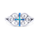 Cross Wedding Engagement Ring Lab Created Blue Opal 925 Sterling Silver