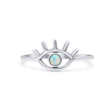 Eye Evil Thumb Ring Round Statement Fashion Ring Lab Created White Opal Oxidized Band 925 Sterling Silver