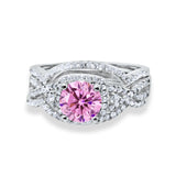 Halo Engagement Ring Three Piece Pink CZ 925 Sterling Silver Wholesale