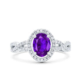 Halo Infinity Shank Ring Oval Simulated Amethyst CZ 925 Sterling Silver