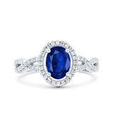 Halo Infinity Shank Ring Oval Simulated Blue Sapphire CZ 925 Sterling Silver