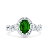 Halo Infinity Shank Ring Oval Simulated Green Emerald CZ 925 Sterling Silver