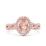 Halo Infinity Shank Ring Oval Rose Tone, Simulated Morganite CZ 925 Sterling Silver
