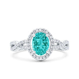 Halo Infinity Shank Ring Oval Simulated Paraiba Tourmaline CZ 925 Sterling Silver