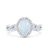 Halo Infinity Shank Ring Oval Lab Created White Opal 925 Sterling Silver