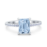 Emerald Cut Art Deco Wedding Ring Simulated Aquamarine CZ 925 Sterling Silver