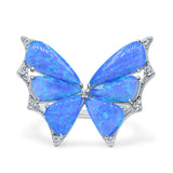 Butterfly Petite Dainty Thumb Ring Lab Created Blue Opal Statement Fashion Ring 925 Sterling Silver