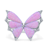 Butterfly Petite Dainty Thumb Ring Lab Created Pink Opal Statement Fashion Ring 925 Sterling Silver