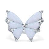 Butterfly Petite Dainty Thumb Ring Lab Created White Opal Statement Fashion Ring 925 Sterling Silver