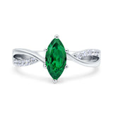 Marquise Art Deco Infinity Wedding Engagement Ring Simulated Green Emerald CZ 925 Sterling Silver