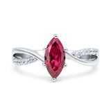 Marquise Art Deco Infinity Wedding Engagement Ring Simulated Ruby CZ 925 Sterling Silver