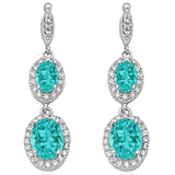 Halo Oval Drop Dangle Chandelier Earring Simulated Paraiba Tourmaline CZ 925 Sterling Silver