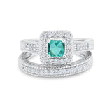 Two Piece Vintage Style Wedding Ring Simulated Paraiba Tourmaline CZ 925 Sterling Silver