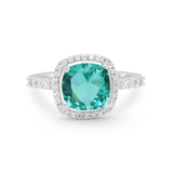 Halo Art Deco Wedding Ring Simulated Paraiba Tourmaline CZ 925 Sterling Silver