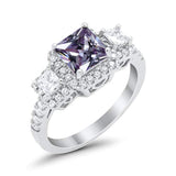 Three Stone Princess Wedding Simulated Lavender CZ Ring 925 Sterling Silver