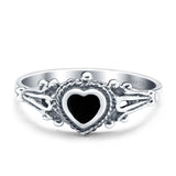 Heart Promise Ring Solid Solitaire Oxidized Simulated Black Onyx 925 Sterling Silver