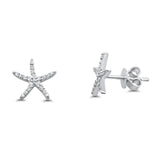 Solid 14K White Gold 10mm Star Diamond Stud Earrings Wholesale