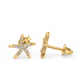 14K Yellow Gold .13ct Diamond Star Earrings