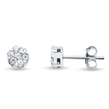 Solid 14K White Gold 6mm Round Cluster Diamond Stud Earrings Wholesale