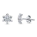 Solid 14K White Gold 8mm Snowflake Diamond Stud Earrings Wholesale