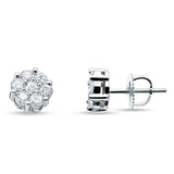 Solid 14K White Gold 5.5mm Round Flower Cluster Diamond Stud Earrings Screw Back Wholesale