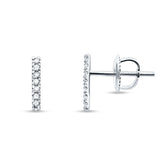 Solid 14K White Gold 10mm Bar Line Modern Diamond Stud Earrings Screw Back Wholesale