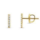 Solid 14K Yellow Gold 10mm Bar Line Modern Diamond Stud Earrings Screw Back Wholesale