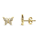 Solid 14K Yellow Gold 5mm Butterfly Round Diamond Stud Earrings Push Back Wholesale