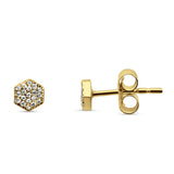 Diamond Stud Earrings Minimalist Hexagon 14K Yellow Gold 0.08ct Wholesale