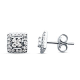 Diamond Stud Earrings Square Shaped Cluster 14K White Gold 0.27ct Wholesale