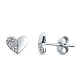 Diamond Heart Stud Earrings -White Gold