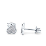 14K White Gold .09ct Pave Heart Modern Diamond Earrings