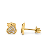 14K Yellow Gold .09ct Pave Heart Modern Diamond Earrings