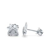 14K White Gold .08ct Cute Paw Print Diamond Stud Earring