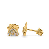 14K Yellow Gold .08ct Cute Paw Print Diamond Stud Earring