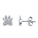 Diamond Paw Print Stud Earrings -white gold