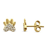 Diamond Paw Print Stud Earrings -yellow gold