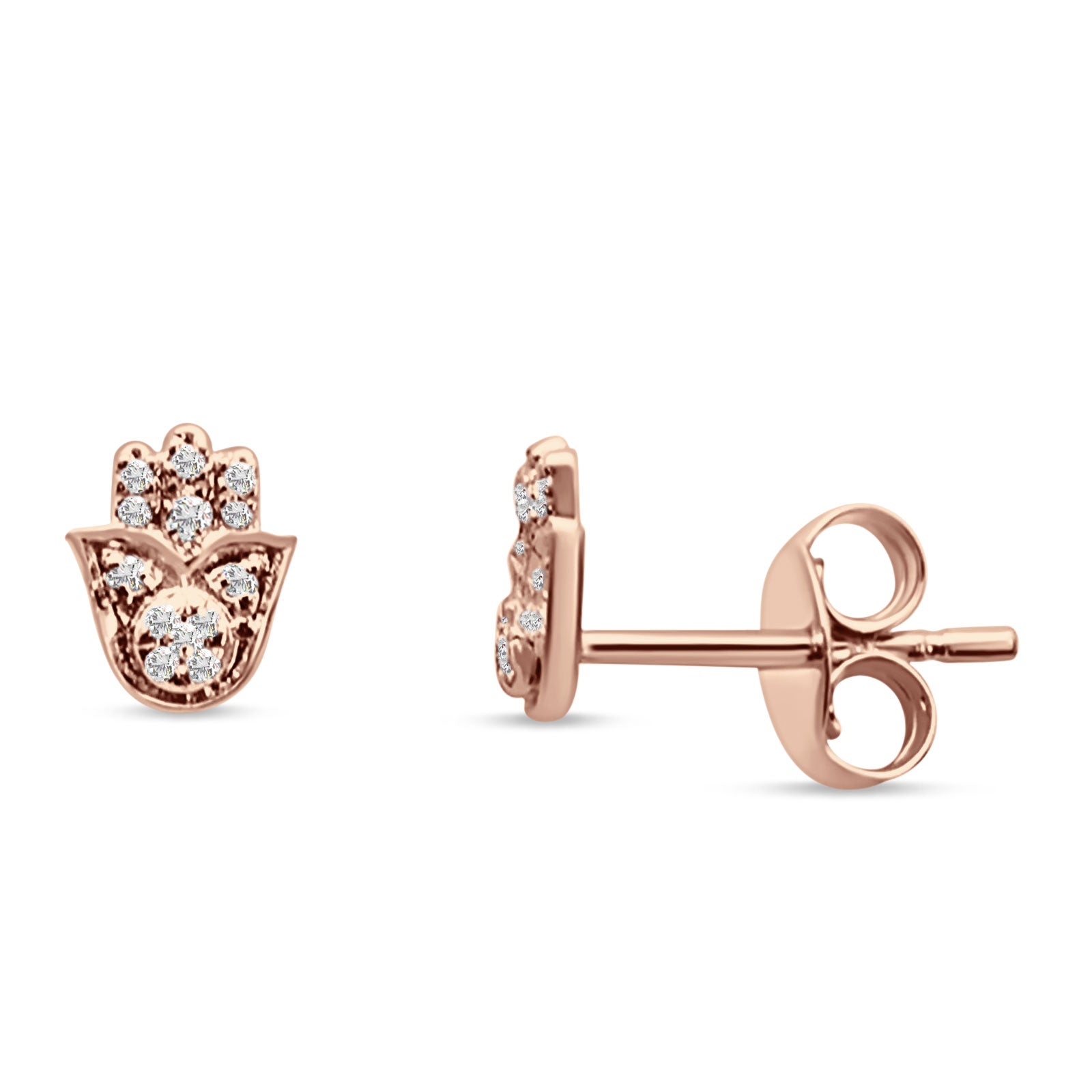 Hamsa Hand Diamond Stud Earrings 14K Rose Gold 0.04ct Wholesale