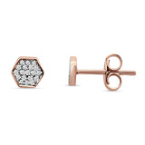 Diamond Stud Earrings Minimalist Hexagon Cluster 14K Rose Gold 0.06ct Wholesale