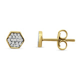 Diamond Stud Earrings Minimalist Hexagon Cluster 14K Yellow Gold 0.06ct Wholesale