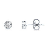 Solid 14K White Gold 4.5mm Flower Round Diamond Push Back Stud Earrings Wholesale