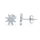 Starburst Stud Earrings Round Simulated CZ 925 Sterling Silver