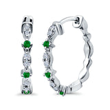 Half Eternity Huggie Hoop Earrings Round Simulated Green Emerald CZ 925 Sterling Silver (14mm)