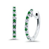 Hoop Earrings Half Eternity Round Simulated Green Emerald Cubic Zirconia 925 Sterling Silver (14mm)