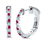 Half Eternity Huggie Hoop Earrings Round Simulated Ruby CZ 925 Sterling Silver (14mm)