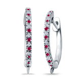 Half Eternity Hoop Earrings Round Simulated Ruby CZ 925 Sterling Silver (14mm)