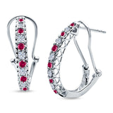 Half Eternity Heart Huggie Hoop Earrings Round Simulated Ruby CZ 925 Sterling Silver (18mm)