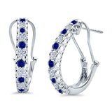 Half Eternity Huggie Hoop Earrings Round Simulated Blue Sapphire CZ 925 Sterling Silver (18mm)