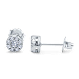 Halo Simulated CZ Design Round Stud Earrings 925 Sterling Silver