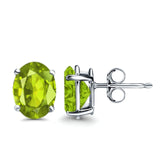 Art Deco Oval Wedding Bridal Solitaire Stud Earrings Simulated Peridot CZ 925 Sterling Silver-8mmx6mm